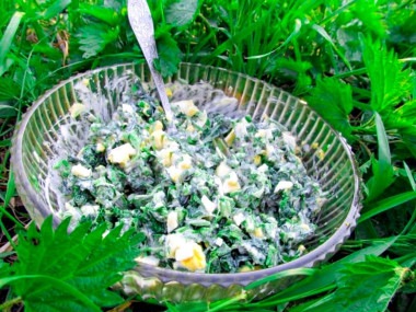 Салат из крапивы с быстрыми яйцами
