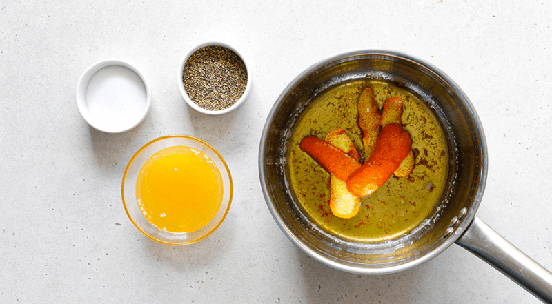 Сибас, запеченный с кабачками в апельсиновом соусе, пошаговый рецепт с фото