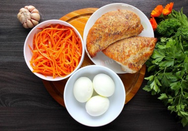 Куриный салат Морковь по-корейски Свежий огурец